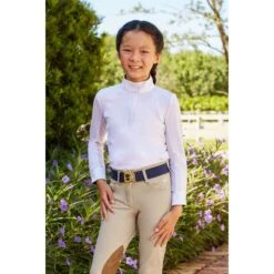 RJ Classics Kids' Maddie Jr 37.5 Show Shirt - White/Green Meadows -Equestrian Riding Clothing 691405 800 800