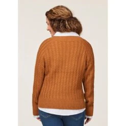 EQL Women's Brittany Cable Knit V-Neck Sweater - Spice -Equestrian Riding Clothing 694397 800 800