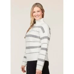 EQL Women's Railway Stripe Sweater - Soft White/Black -Equestrian Riding Clothing 694415 800 800