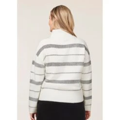 EQL Women's Railway Stripe Sweater - Soft White/Black -Equestrian Riding Clothing 694416 800 800