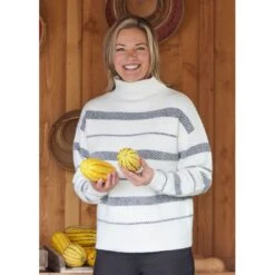EQL Women's Railway Stripe Sweater - Soft White/Black -Equestrian Riding Clothing 694418 800 800