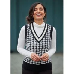 EQL Women's Houndstooth Sweater Vest - Black/Soft White -Equestrian Riding Clothing 694436 800 800