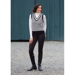 EQL Women's Houndstooth Sweater Vest - Black/Soft White -Equestrian Riding Clothing 694437 800 800