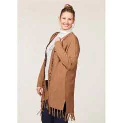 EQL Women's Bits & Fringe Cardigan - Caramel/Java -Equestrian Riding Clothing 694482 800 800