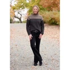 EQL Women's Funnel Neck Herringbone Sweater - Truffle -Equestrian Riding Clothing 694743 800 800