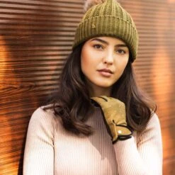 Horze Women's Joleen Knitted Pom Pom Hat - Fir Green -Equestrian Riding Clothing 697192 800 800