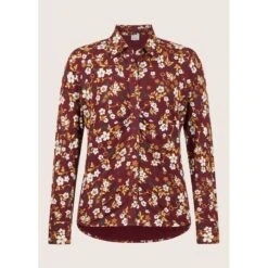 EQL Women's Ruched Button Front Long Sleeve Shirt - Sangria Snaffle Floral