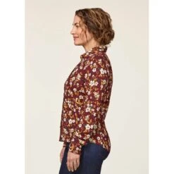 EQL Women's Ruched Button Front Long Sleeve Shirt - Sangria Snaffle Floral -Equestrian Riding Clothing 698681 800 800