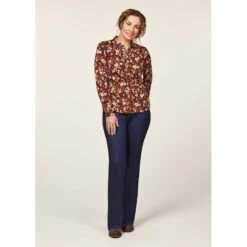 EQL Women's Ruched Button Front Long Sleeve Shirt - Sangria Snaffle Floral -Equestrian Riding Clothing 698683 800 800