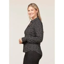 EQL Women's Ruched Button Front Long Sleeve Shirt - Black Mixed Bits -Equestrian Riding Clothing 698716 800 800