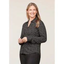 EQL Women's Ruched Button Front Long Sleeve Shirt - Black Mixed Bits -Equestrian Riding Clothing 698717 800 800