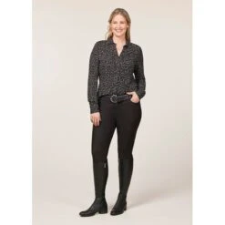 EQL Women's Ruched Button Front Long Sleeve Shirt - Black Mixed Bits -Equestrian Riding Clothing 698718 800 800