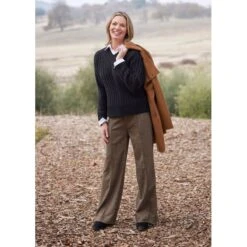 EQL Women's Chelsea Houndstooth Plaid Wide Leg Pants - Camel/Black -Equestrian Riding Clothing 700266 800 800