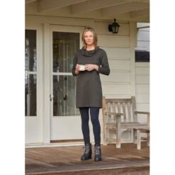 EQL Women's Textured Cowl Neck Dress - Evergreen -Equestrian Riding Clothing 700546 800 800